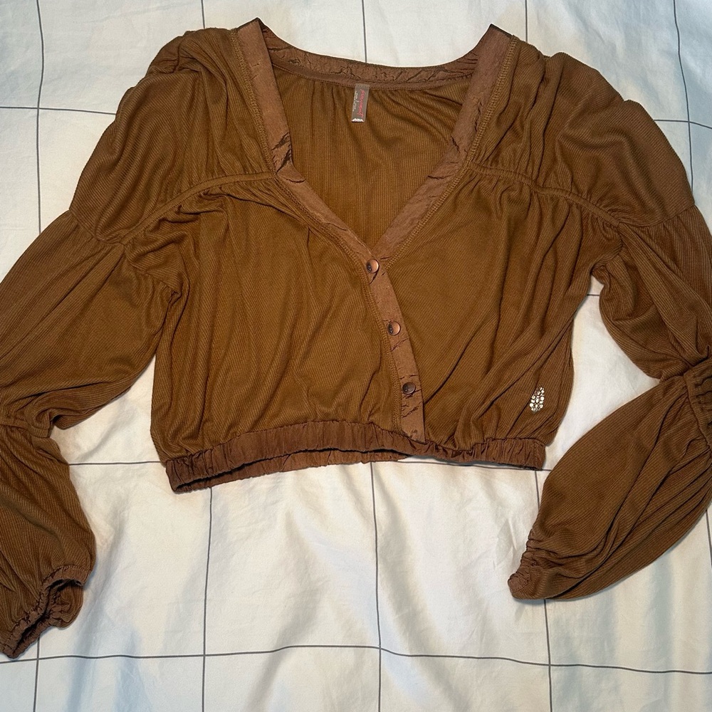 Free People Brown V-Neck Blouse
